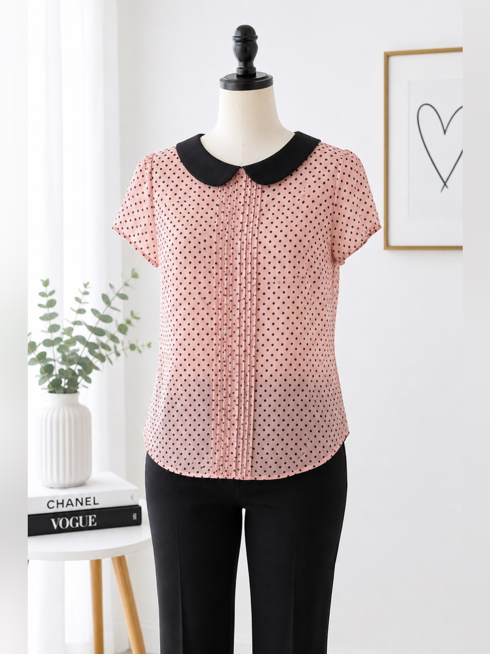 HeartSOUL Pink & Black Polka Dot Peter Pan Collar Blouse Size Large